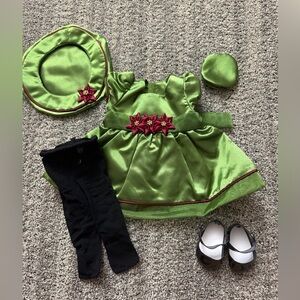 American Girl Bitty Baby Poinsettia Evergreen Satin Outfit & Shoes